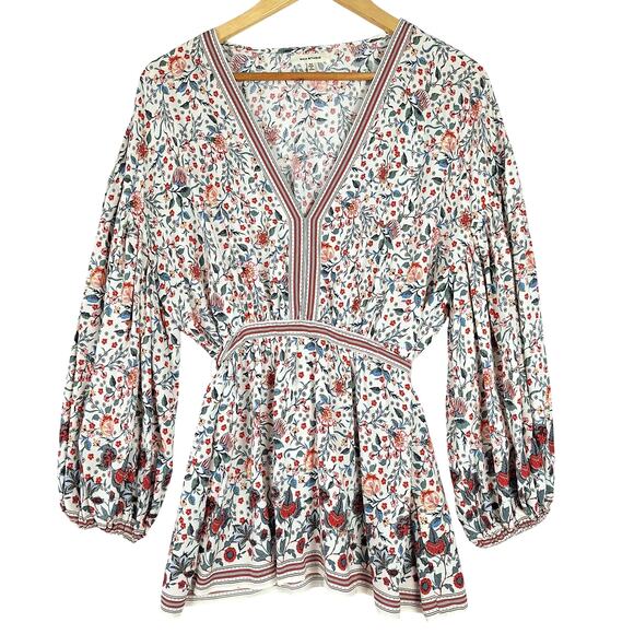 Womens Top Medium Bloomcore Romantic Spring Floral Boho Peasant Cottage Fairy - Picture 1 of 7